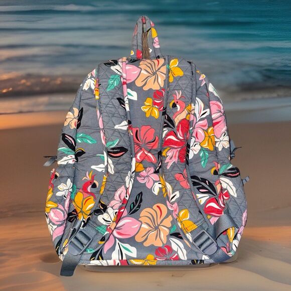 Vera Bradley Essential Laptop Backpack Coastal Paradise Gray NWOT